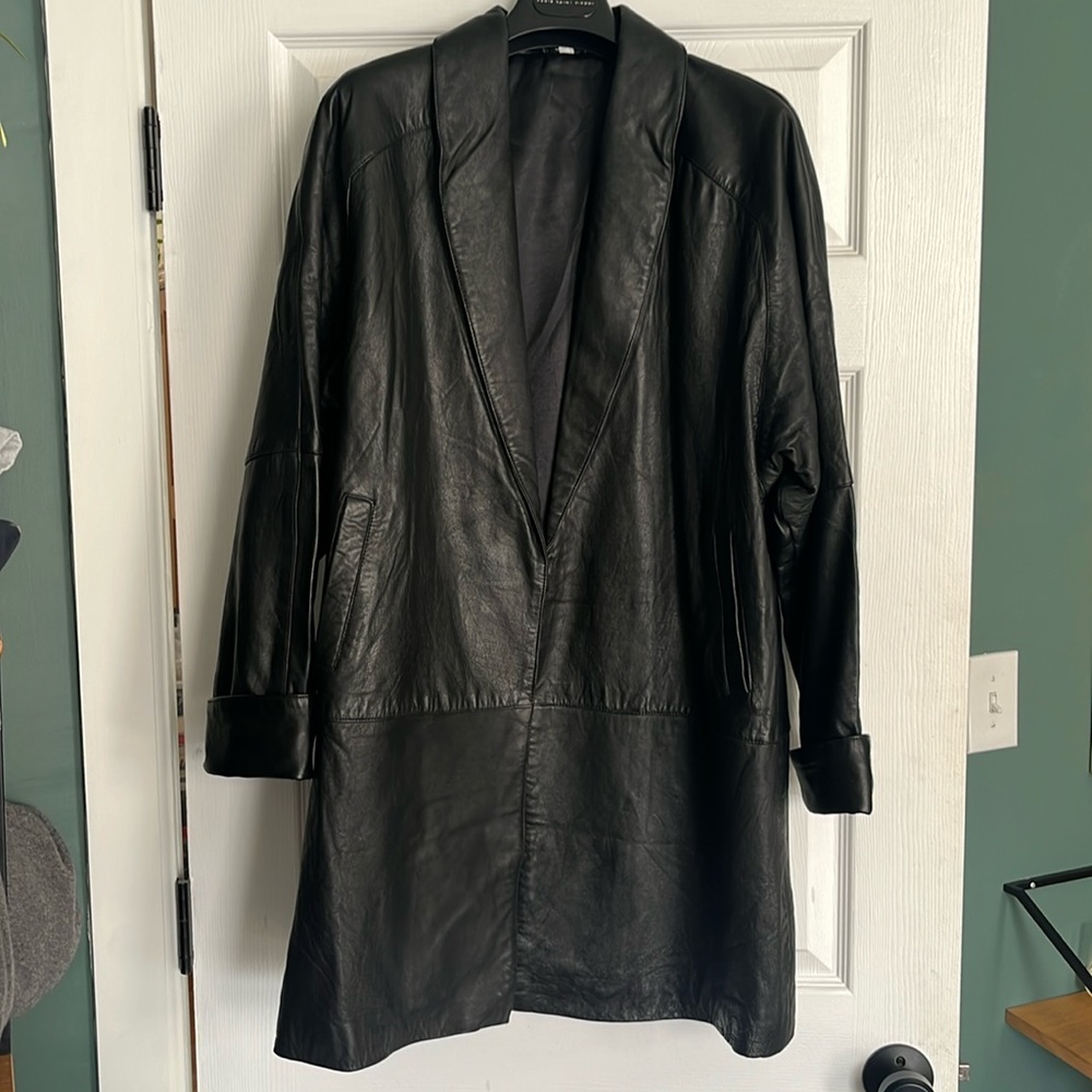 Black leather oversized blazer Y2K M/L